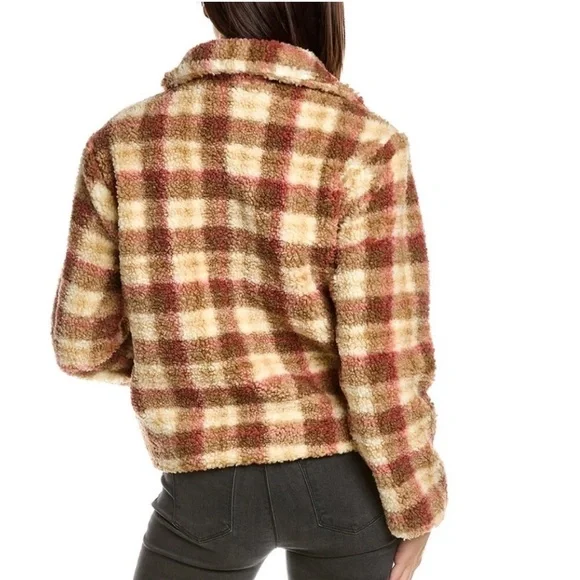 NWOT Anthropologie Avec Les Filles Plaid Teddy Sherpa Crop Shacket Jacket Small - Picture 2 of 10